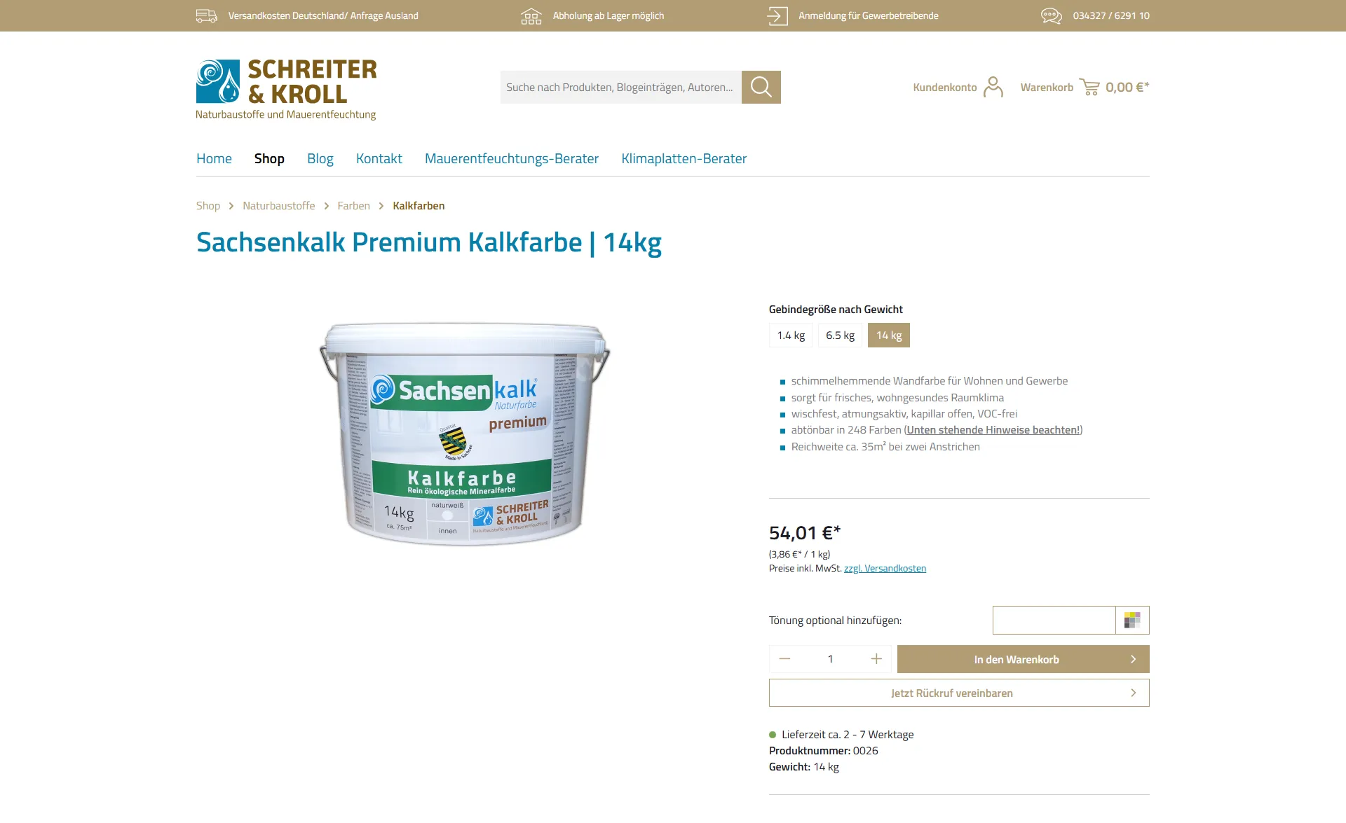 Darstellung der Farbauswahl, Screenshot vom Schreiter & Kroll Onlineshop