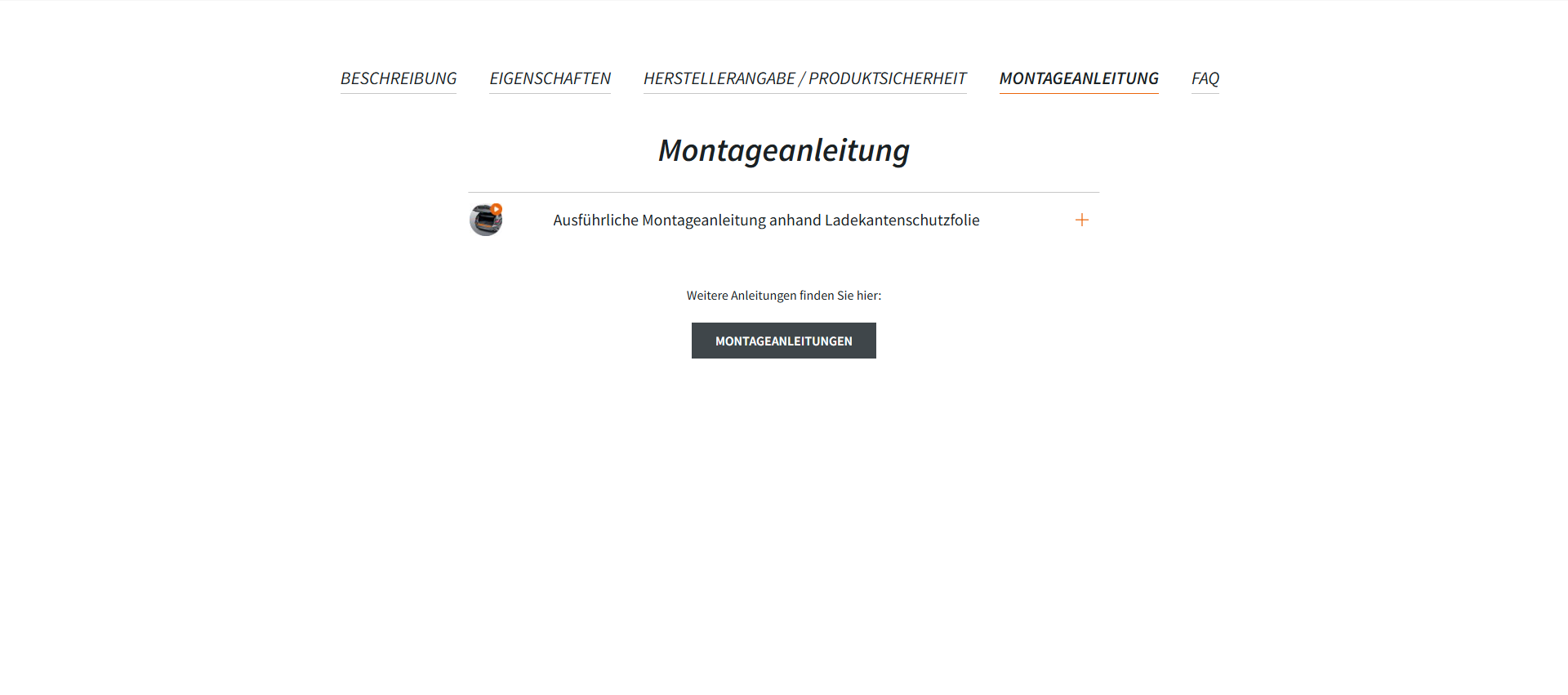 Strukturierte Produktinformationen, Montageanleitung, Screenshot vom Lackschutzfolie24 Onlineshop
