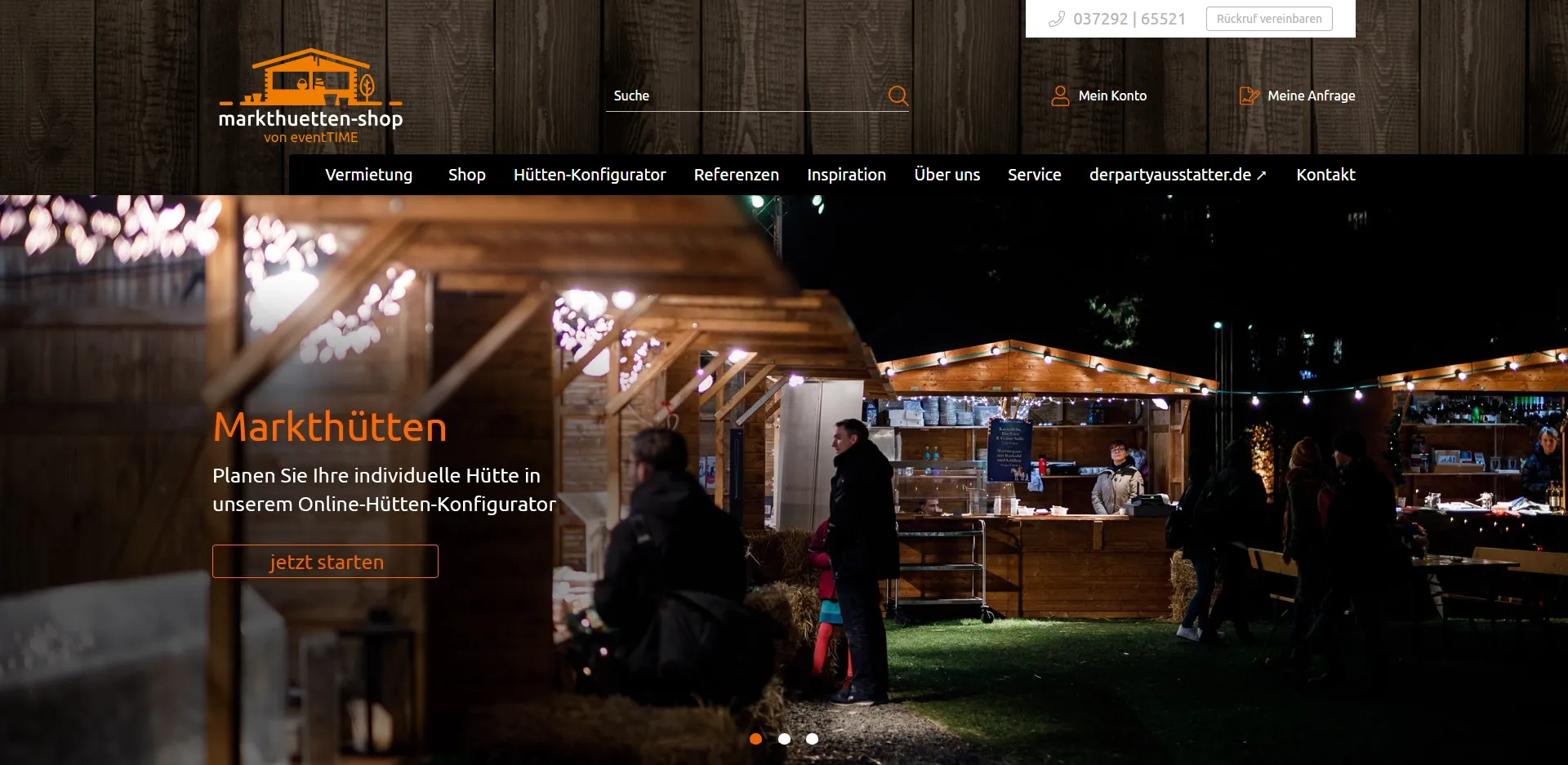 Startseite, Produktkonfigurator, Screenshot vom Markthütten Onlineshop