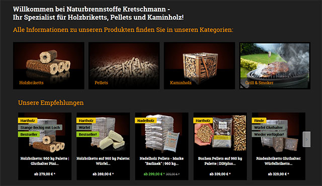 Naturbrennstoffe Kretschmann Produktauswahl Screenshot
