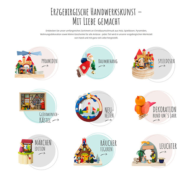 Erzgebirgische Handwerkskunst Produktpalette Screenshot
