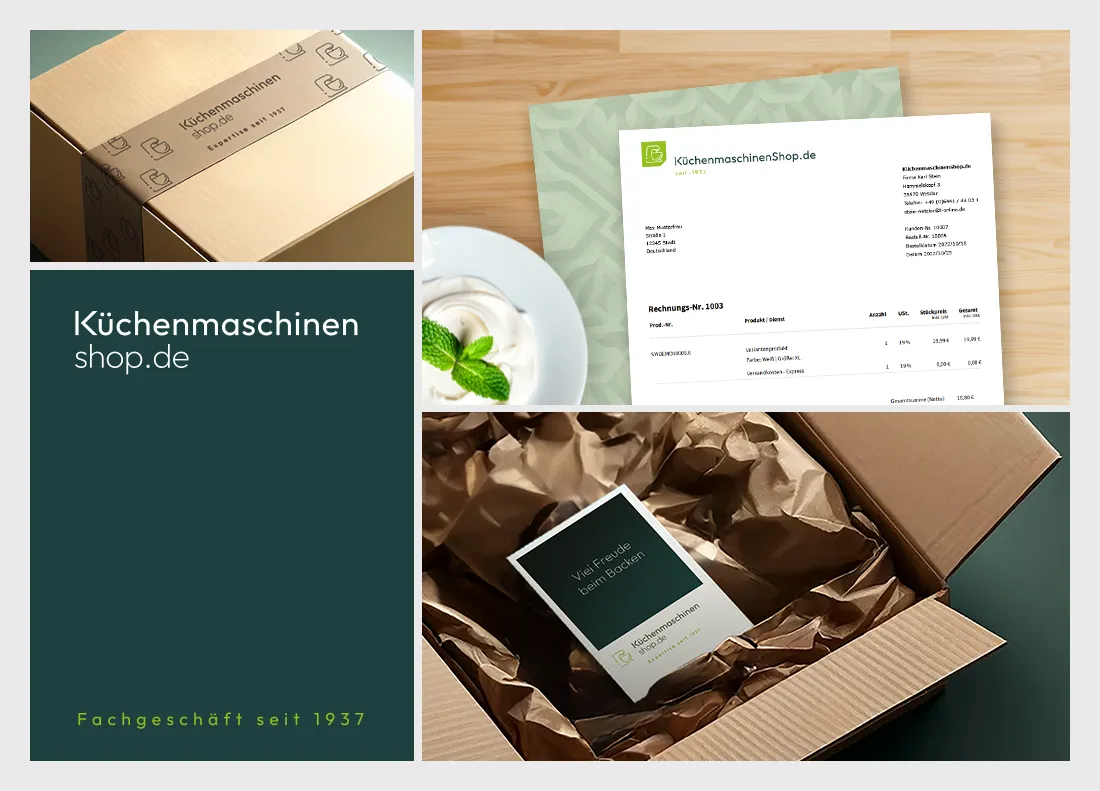 Küchenmaschinenshop Moodboard Corporate Design bis zur Verpackung für ein ganzheitliches Markenbild