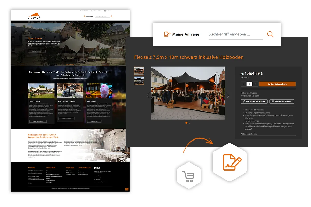 eventtime-anfrage eigenentwickeltes Anfrage-Plugin von w3work für das bequeme Sammeln von Produkten in einem Anfragekorb
