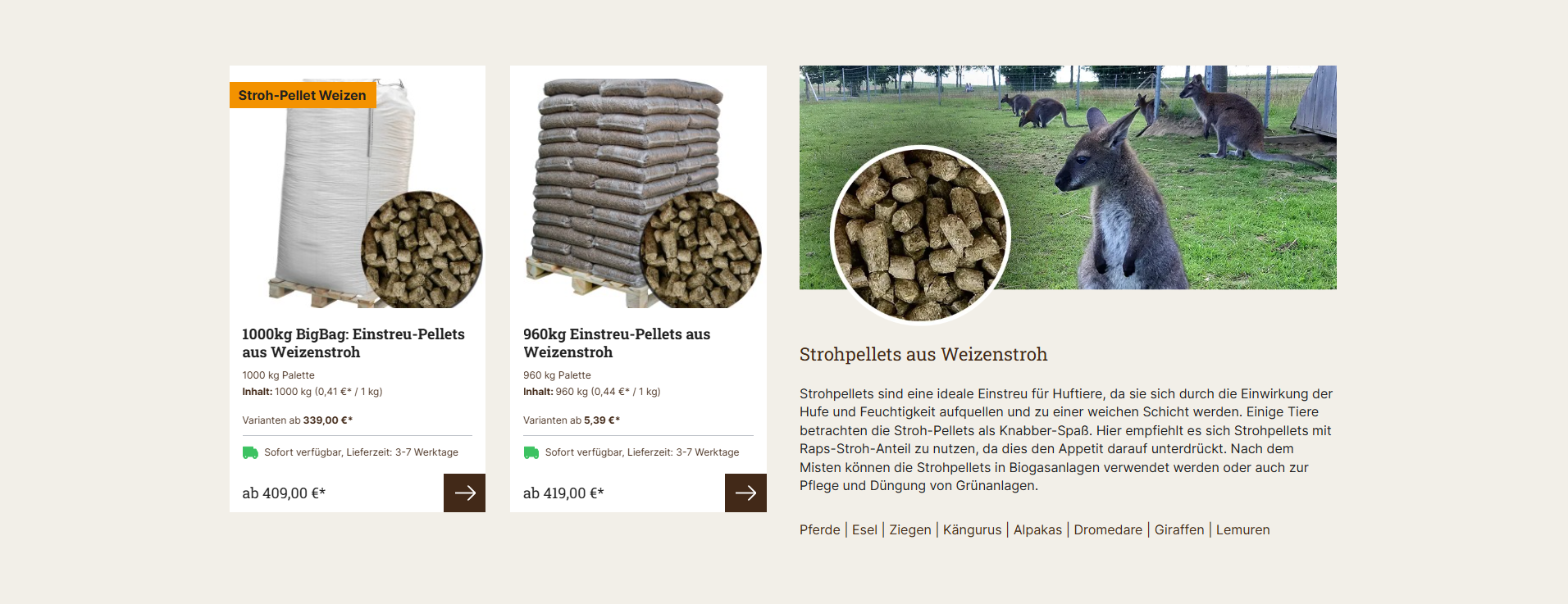 Storytelling im Shopware 6 Shop von Tier-Einstreu, Contentmarketing und passende Produktempfehlungen, umgesetzt von w3work