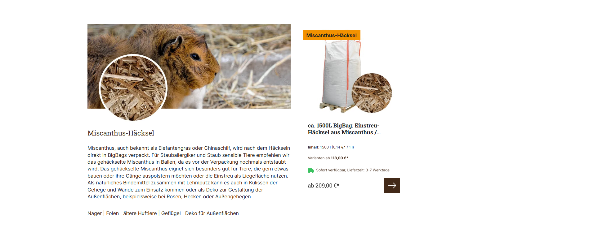 Storytelling im Shopware 6 Shop von Tier-Einstreu, Contentmarketing und passende Produktempfehlungen, umgesetzt von w3work