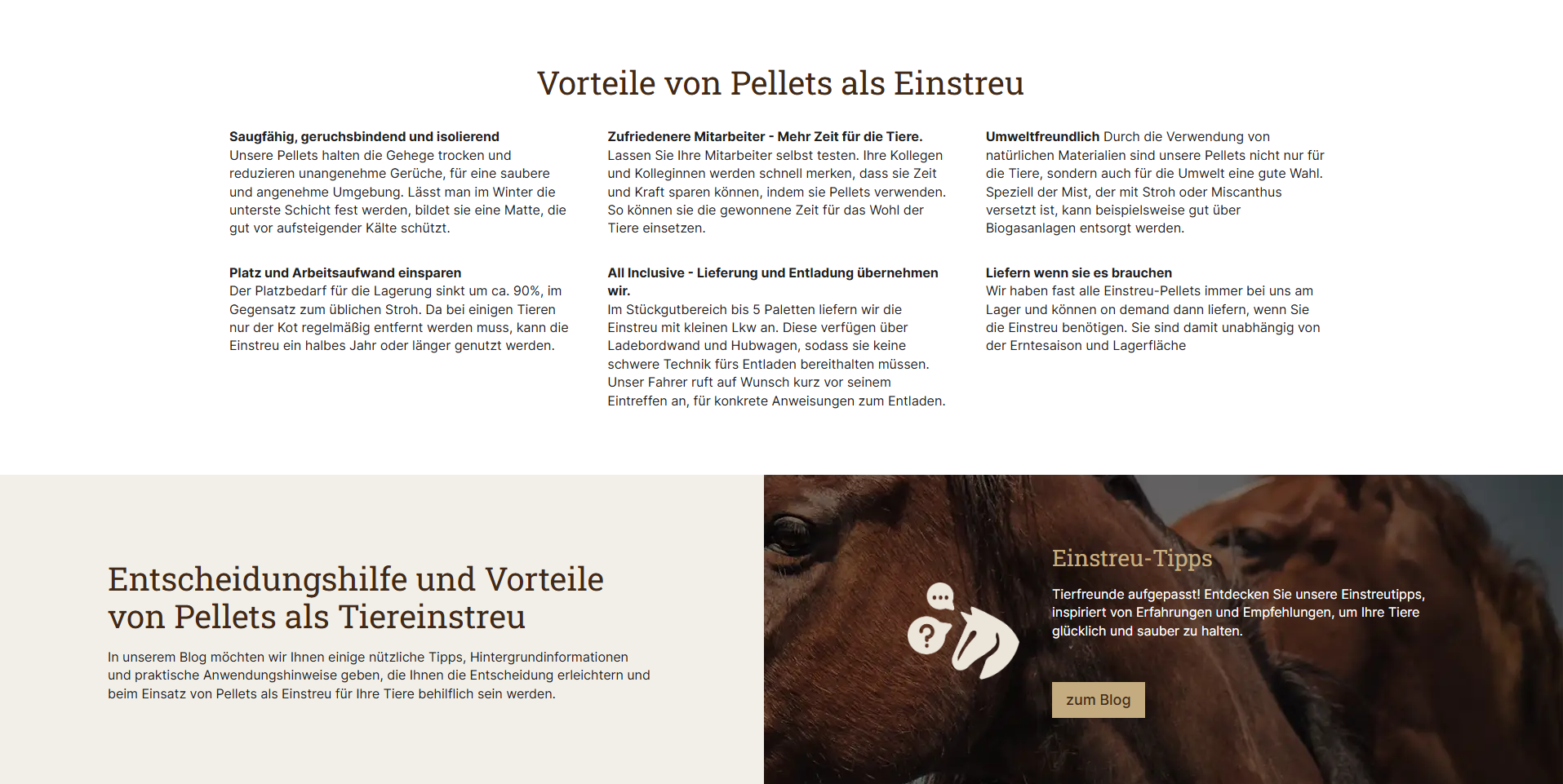 Storytelling, Contentmarketing und Blogverlinkung im Shopware 6 Shop von Tier-Einstreu, umgesetzt von w3work