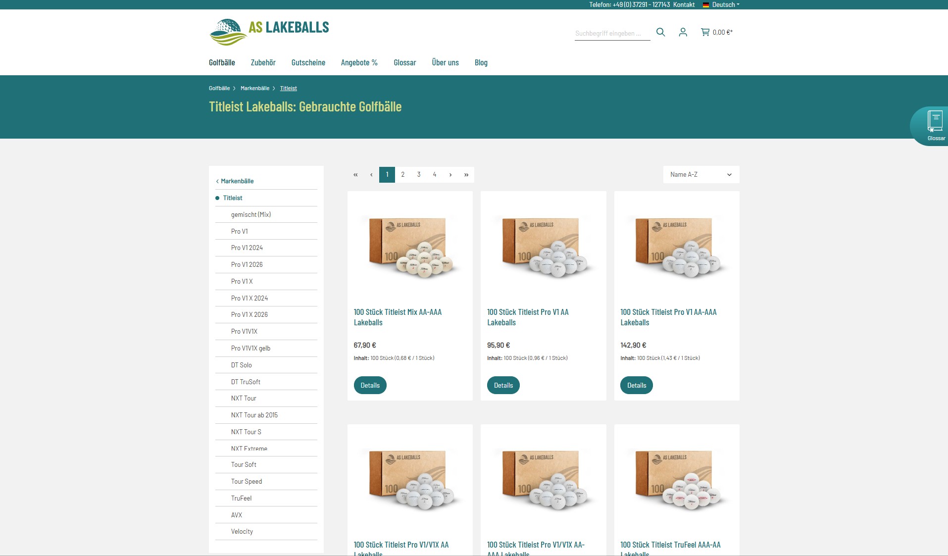 kategorieseite-as-lakeballs Kategorieseite und Unterkategorien für Titleist Lakeballs im AS Lakeballs Onlineshop (umgesetzt von w3work)