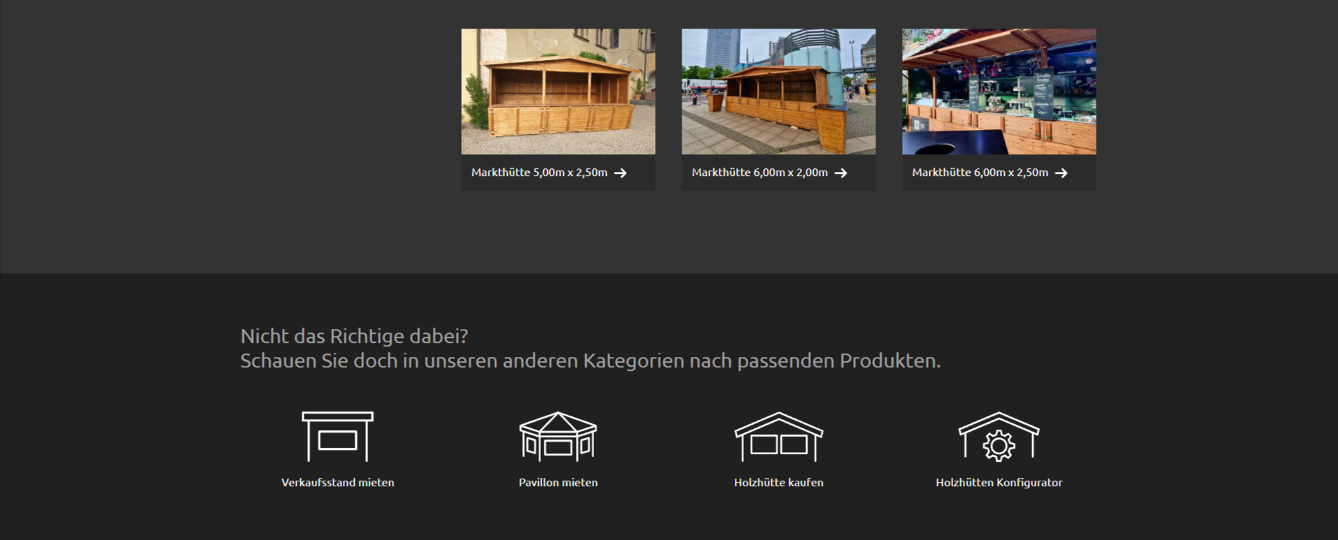 kategorieseite-markthuetten-shop Kategorieseite im Markthütten Shop mit Verlinkung relevanter weiterer Kategorien (umgesetzt von w3work)